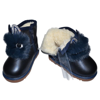 Теплые угги с ушками и глазками 28 размер, сапожки для девочки, 102-90-52