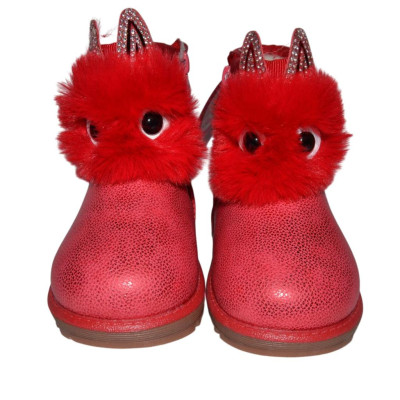 Теплые угги с ушками и глазками 24,25 размер, сапожки для девочки, 102-905-12