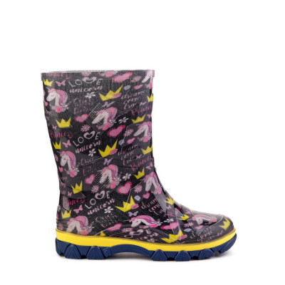 Дитячі гумові чоботи Єдинорог на чорному 27,28,29,30,31,32,33,34,35 розмір, 33-37810