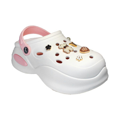 Крокси, сабо кроксы ЭВА женские на танкетке Jose Amorales Бело-Персиковые с Золотыми джибитсами 36,37,38,39,40,41 розмір, 1-65234