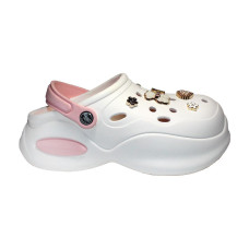 Крокси, сабо кроксы ЭВА женские на танкетке Jose Amorales Бело-Персиковые с Золотыми джибитсами 36,37,38,39,40,41 размер, 1-65234