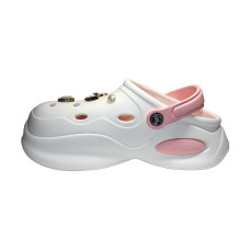 Крокси, сабо кроксы ЭВА женские на танкетке Jose Amorales Бело-Персиковые с Золотыми джибитсами 36,37,38,39,40,41 размер, 1-65234