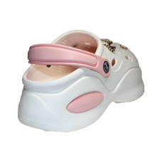 Крокси, сабо кроксы ЭВА женские на танкетке Jose Amorales Бело-Персиковые с Золотыми джибитсами 36,37,38,39,40,41 размер, 1-65234