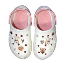 Крокси, сабо кроксы ЭВА женские на танкетке Jose Amorales Бело-Персиковые с Золотыми джибитсами 36,37,38,39,40,41 размер, 1-65234