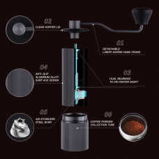 Ручна кавомолка JOQINEER Сталеві жорна з чохлом Gray, 172-65768 Ручна кавомолка JOQINEER Сталеві жорна з чохлом Gray, 172-65768