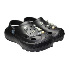 Крокси, сабо кроксы женские Jose Amorales Чёрные с Серебряными джибитсами и цепочкой 39,40,41 розмір, 1-66575